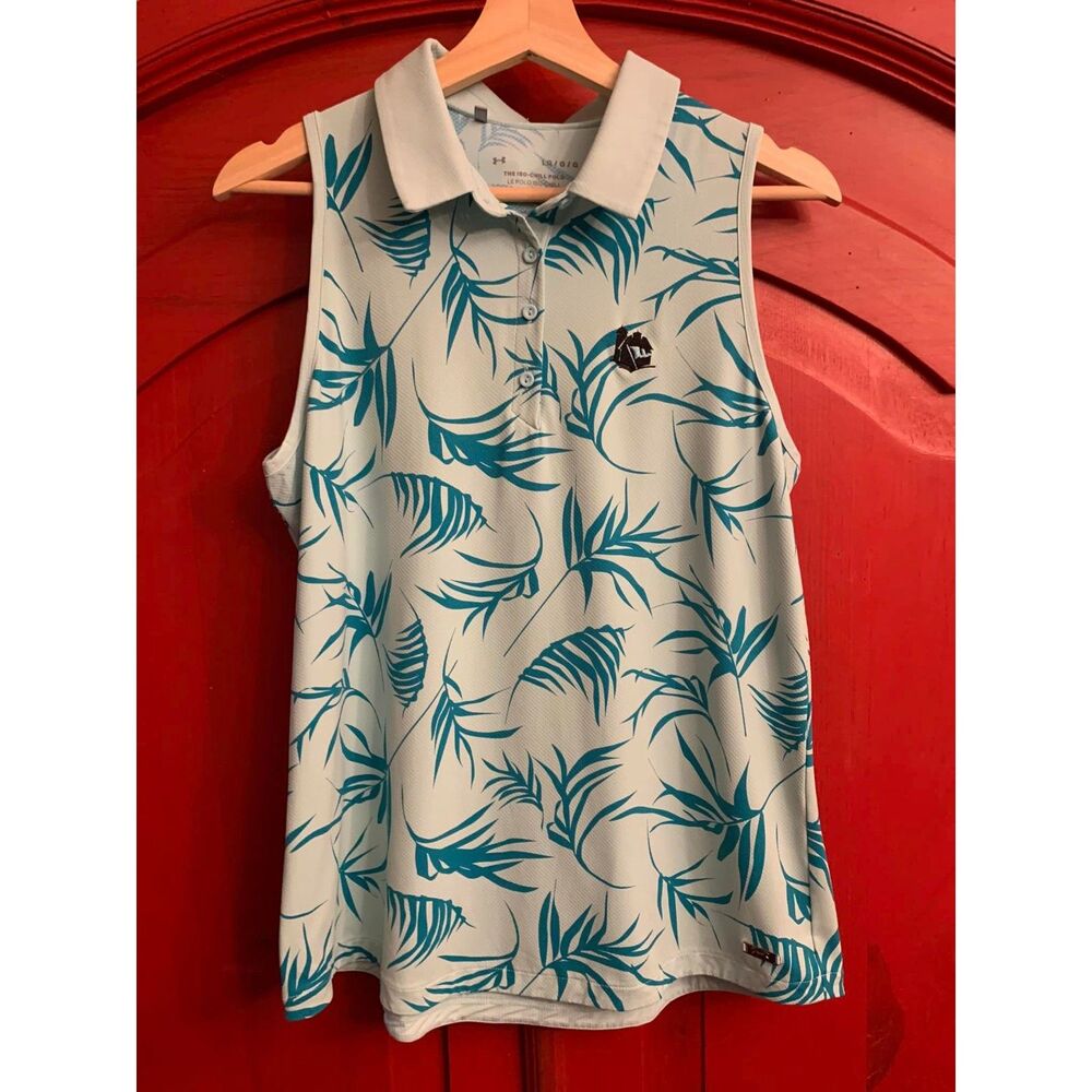 Under Armour L Iso Chill Mint Green Tropical Leaf Sleeveles Polo Barn Embroidery